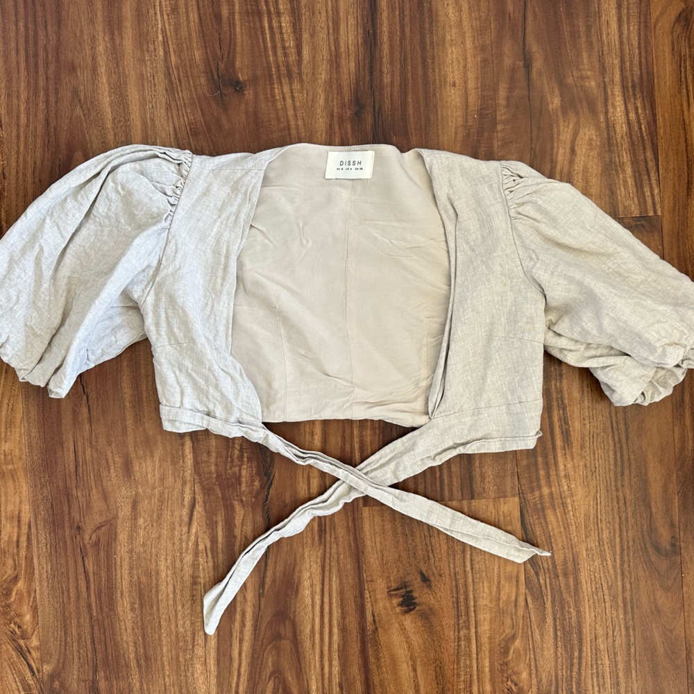 Tan linen DISSH tie top